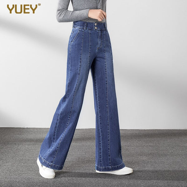 2022 Ladies Wide Leg Straight Striped Stretchy Jeans Autumn Winter Denim Jeans Korean High Waist Plus Size S To 5XL
