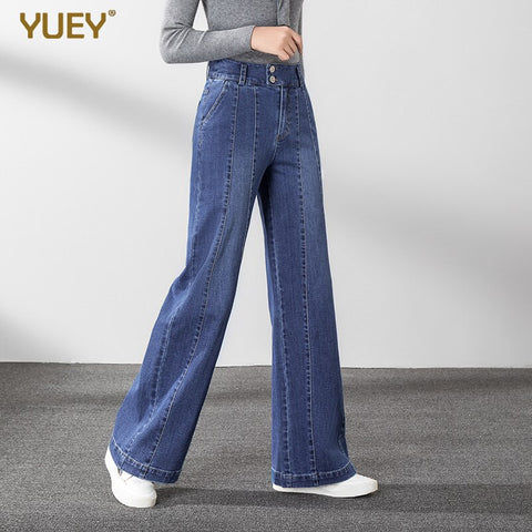 2022 Ladies Wide Leg Straight Striped Stretchy Jeans Autumn Winter Denim Jeans Korean High Waist Plus Size S To 5XL