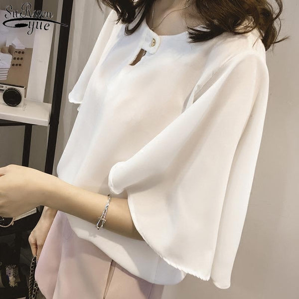 2023 Large Size 4XL Korean Style Chiffon Blouse Female Batwing Sleeve Loose Short Sleeve Solid Woman's Shirt Pullover 10345