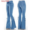 2022 Mid Waist Denim Flare Pants Women Lace Up Slim-fit Stretch Jeans Wide Leg Trousers Lady Bell-Bottoms Plus Size XS-4XL