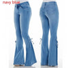 2022 Mid Waist Denim Flare Pants Women Lace Up Slim-fit Stretch Jeans Wide Leg Trousers Lady Bell-Bottoms Plus Size XS-4XL