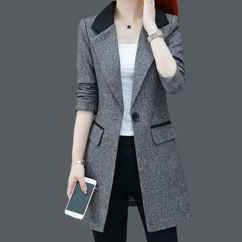 2023 Plus size Autumn Coat Womens Professional Tooling Jacket Casual Long Suit Jackets Black Blazer Abrigo Mujer 3XL