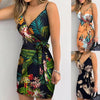 Women's Suspender Skirt Trend Printing Summer Lace Up Waist Dress Retro Style
