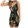 Women's Suspender Skirt Trend Printing Summer Lace Up Waist Dress Retro Style