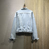 2022 Spring Summer Street Style Collar Long Sleeve Blue Rockets Crystal Tassel Loose Slim Denim Short Jacket Women Clothes