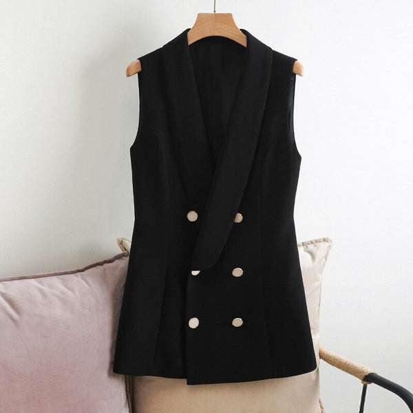 2022 Spring and Autumn  Women's Suit Double Breasted Ladies Black Ladies Jacket Long Female Blazer