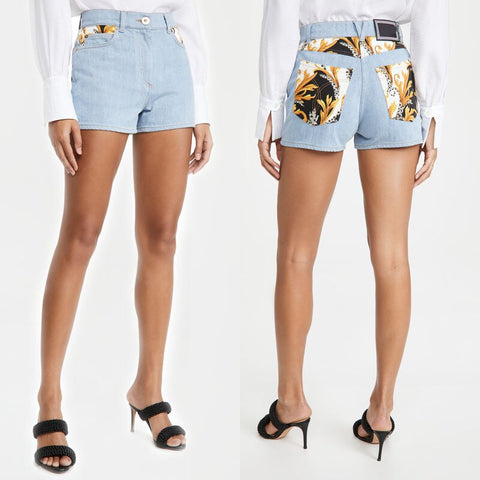 2022 Style Spring Summer Brand  Design  Denim Shorts with High Waist Print Pocket  Wide Leg Pants V2