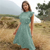 2022  Summer Dot Print Dress Women Casual Butterfly Sleeve Ruffles Medium Long Chiffon Dress