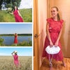 2022  Summer Dot Print Dress Women Casual Butterfly Sleeve Ruffles Medium Long Chiffon Dress