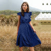 2022  Summer Dot Print Dress Women Casual Butterfly Sleeve Ruffles Medium Long Chiffon Dress