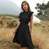 2022  Summer Dot Print Dress Women Casual Butterfly Sleeve Ruffles Medium Long Chiffon Dress