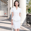 2023 Summer Female Elegant Women's Skirt Suit White Black Blazer Bussiness Jacket Office Lady 2 Pieces Set Plus Size S-5XL