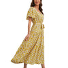 2022  Summer Small Fresh Floral V Neck Short Sleeved Chiffon Dress For Women's Daisy Bandage Large Long Dress