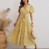 2022  Summer Small Fresh Floral V Neck Short Sleeved Chiffon Dress For Women's Daisy Bandage Large Long Dress