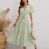 2022  Summer Small Fresh Floral V Neck Short Sleeved Chiffon Dress For Women's Daisy Bandage Large Long Dress