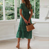 2022  Summer Sundress  Women Sexy Little Daisy Print Puff Sleeve Square Neck Woman Ruffled Waist Mid-calf Dress