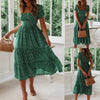2022  Summer Sundress  Women Sexy Little Daisy Print Puff Sleeve Square Neck Woman Ruffled Waist Mid-calf Dress