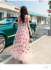 2022  Summer Woman's Dress Pink Strawberry Sequins Embroidery Ruffled Short Sleeve V-neck Dress Holiday Casual Long Dress