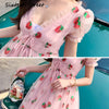 2022  Summer Woman's Dress Pink Strawberry Sequins Embroidery Ruffled Short Sleeve V-neck Dress Holiday Casual Long Dress
