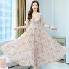 2022  Summer Women Dress  Slim Chiffon floral Print maxi Dress Casual Half Sleeve V-Neck Elegant Office Lady Dresses