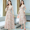 2022  Summer Women Dress  Slim Chiffon floral Print maxi Dress Casual Half Sleeve V-Neck Elegant Office Lady Dresses