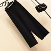 2023 Sweetwear Two Piece Sets Women Geometric Patterns Knitting Cardigans Sweater + Elastic Wide Leg Long Pants Suits Lady