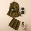2022 Two Piece Belt Outfits Lady Skirt Suit Women Coat Pencil Skinny Set Elegant Multi-Pockets Blazer Jacket Army Green