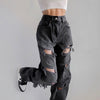 2022 Vintage Ripped Hole Jeans Women Baggy Cut Out High Waist Denim Pants Summer Streetwear Straight Jeans
