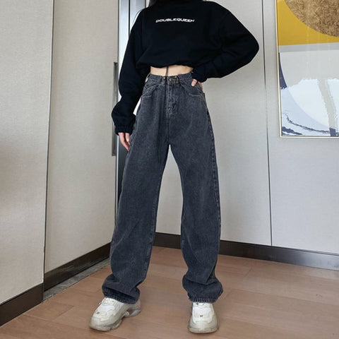 2022 Woman Jeans For Women High Waist Clothes Wide Leg Denim Clothing Blue Streetwear Harajuku Straight Pants