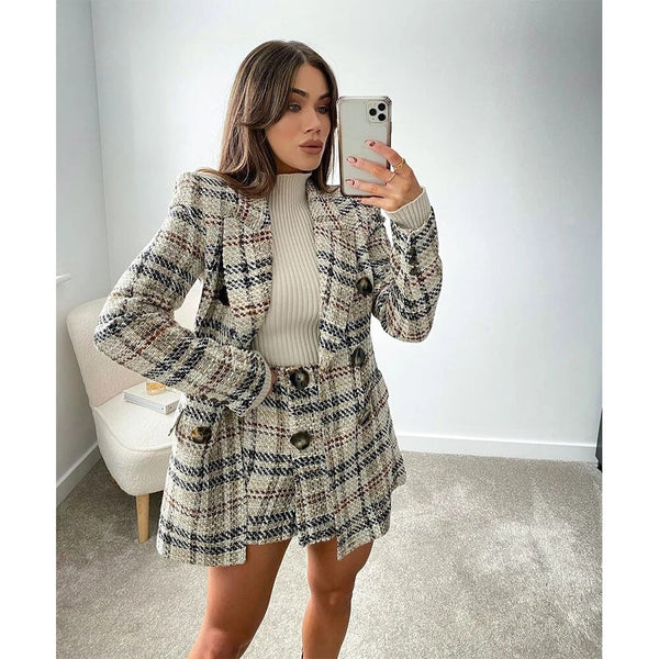2023 Women 2 piece set Double-breasted Blazer & Shorts Skort Elegant Chic Lady Woman suits Two-piece Set Outfits