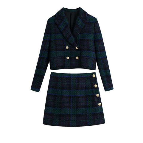 2022 Women 2 piece set suit Double breasted Cropped Blazer ＆ Mini Skirt Woman blazer and skirt set Chic Lady outfits