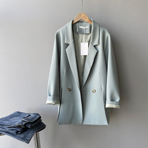 2022 Women Autumn Blazer Coat Turn Down Collar Blue Coat Feminino Vintage Ladies Coat Casaco Feminino Tops For Women Blazers