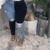 2022 Women Black and Blue Color Matching Ripped Jeans Stretch Denim Pencil Pants Street Hipster Casual Jeans S-2XL