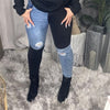 2022 Women Black and Blue Color Matching Ripped Jeans Stretch Denim Pencil Pants Street Hipster Casual Jeans S-2XL