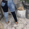 2022 Women Black and Blue Color Matching Ripped Jeans Stretch Denim Pencil Pants Street Hipster Casual Jeans S-2XL