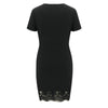 2022 Women Casual Black V-Neck Lace Splicing Short Sleeve Dresses Summer Sexy Solid Slim Mini Dress Daily Vestido De Mujer