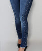 2022 Women Dark Blue High Waist Beaded Jeans High Stretch Denim Pencil Pants Street Casual Push Up Hip Jeans S-2XL