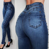 2022 Women Dark Blue High Waist Beaded Jeans High Stretch Denim Pencil Pants Street Casual Push Up Hip Jeans S-2XL