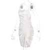 2022  Women Dress Summer Spaghetti Strap Backless Bandage Drawstring Dress Party Club Sexy Elegant White Dresses Female