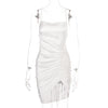 2022  Women Dress Summer Spaghetti Strap Backless Bandage Drawstring Dress Party Club Sexy Elegant White Dresses Female