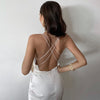 2022  Women Dress Summer Spaghetti Strap Backless Bandage Drawstring Dress Party Club Sexy Elegant White Dresses Female