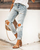 2022 Women Mid Waist Boyfriend Big Ripped Hole Jeans Casual High Street Denim Pants Sexy Vintage Pencil Calca Jeans