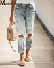 2022 Women Mid Waist Boyfriend Big Ripped Hole Jeans Casual High Street Denim Pants Sexy Vintage Pencil Calca Jeans