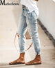 2022 Women Mid Waist Boyfriend Big Ripped Hole Jeans Casual High Street Denim Pants Sexy Vintage Pencil Calca Jeans