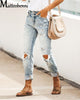 2022 Women Mid Waist Boyfriend Big Ripped Hole Jeans Casual High Street Denim Pants Sexy Vintage Pencil Calca Jeans