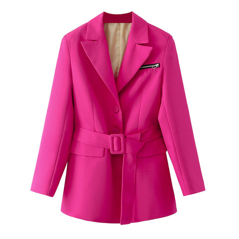 2023  Women Single-breasted Blazer Coat Vintage Long Sleeve Female Outerwear Chic  Femme Jacket belt