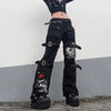 2022  Women Goth Punk High Waist Jeans Harajuku Metal Buckle Hip Hop Print Cargo Pants Wide Leg Baggy Loose Denim Trousers