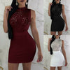 2022  Women Hip Dress Rhinestone Sleeveless Mock Neck Slim Outfit Back Zip Up Summer Dress for Parties Bars Night Club
