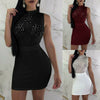 2022  Women Hip Dress Rhinestone Sleeveless Mock Neck Slim Outfit Back Zip Up Summer Dress for Parties Bars Night Club