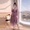 2022 Women Oversized Suit Long Coat Mesh Skirt Two-Piece Set Autumn Spring Female Elegant Solid Blazer Dress Suits With Belt
